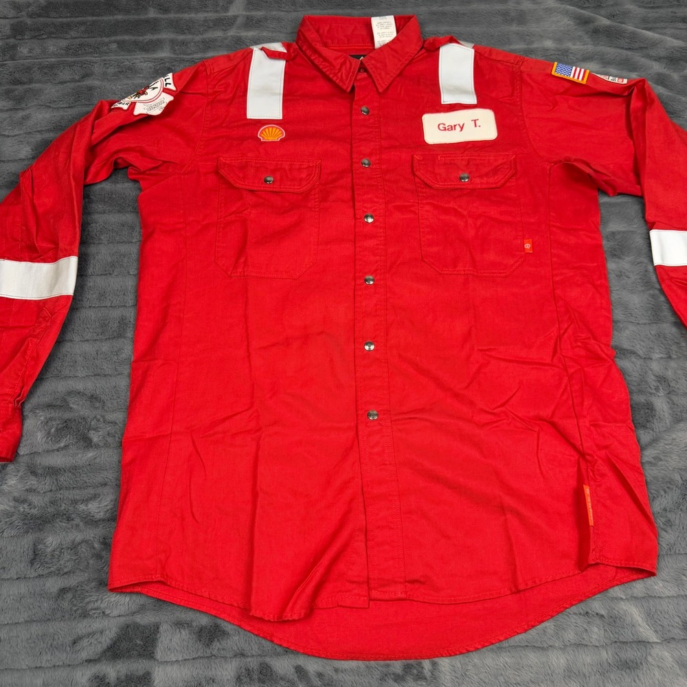 Bulwark FR iQ Series Red Nomex Shell Geismar ERT Work Shirt Mens Large L 15259